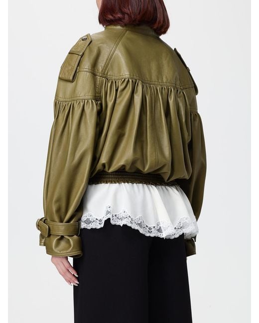 Chloé Green Chlo&Eacute Cropped Lambskin Leather Jacket With Shoulder Epaulettes