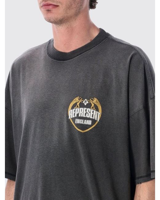 Represent Gray Cotton Crew-Neck T-Shirt With Logo for men