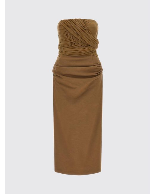 Magda Butrym Natural Draped Off-The-Shoulder Midi Sheath Dress