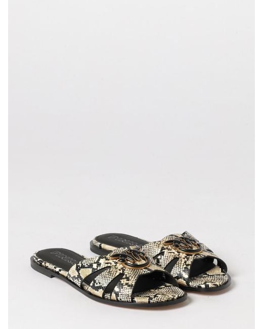 Pinko White Milly 04 Python Print Leather Mules