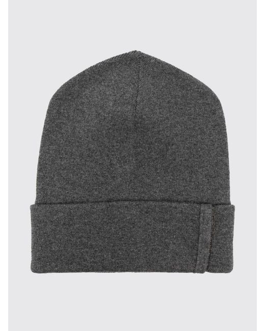 Brunello Cucinelli Gray Cuffed Pure Cashmere Beanie With Monili Embellishment