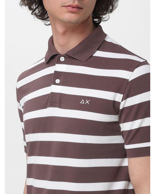 Sun 68 Red Striped Cotton Polo Shirt With Logo for men