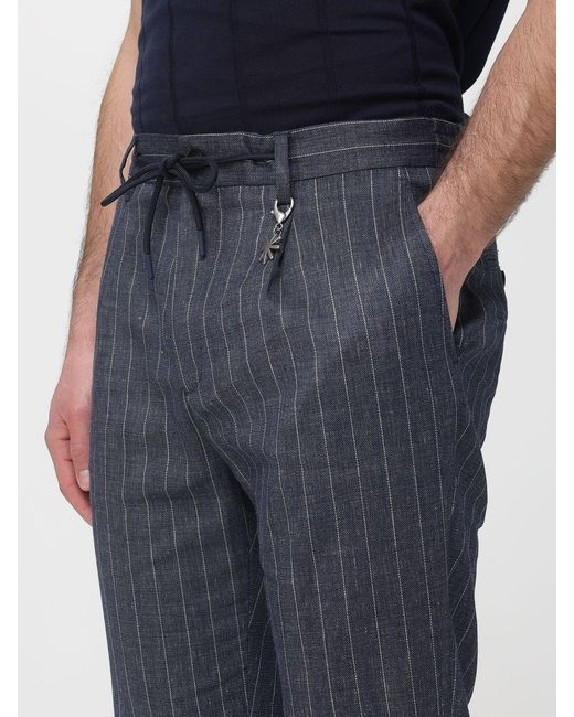 Manuel Ritz Blue Striped Linen Blend Drawstring Trousers for men