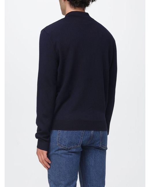 Polo De Punto De Lana Merina De Manga Larga Con Cuello Acanalado A.P.C. de hombre de color Blue