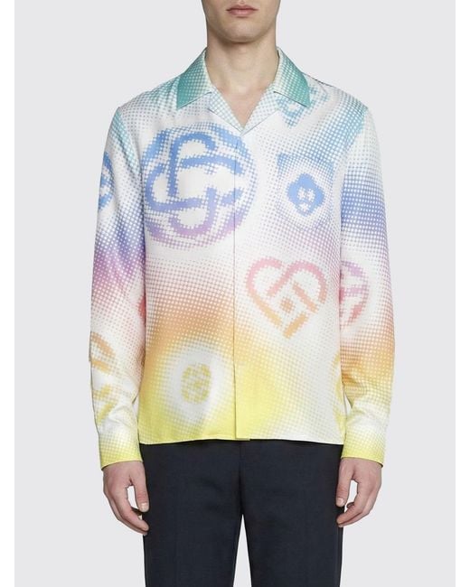 Casablanca Blue Silk Shirt With Monogram Print for men