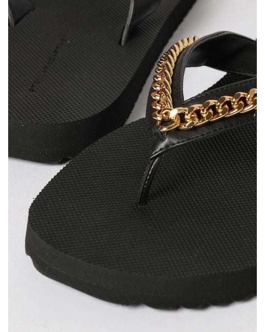Stella McCartney Black Falabella Chain-Detail Thong Sandals