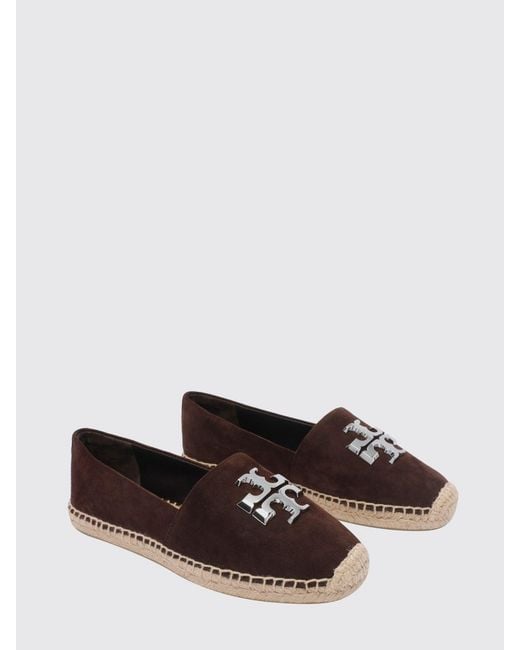 Tory Burch Brown Eleanor Suede Espadrilles With Double T Logo And Low Heel