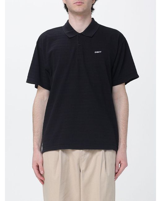 Obey Black Cotton Polo Shirt With Logo for men
