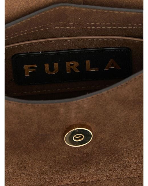 Furla Brown Flow Mini Leather Shoulder Bag With Adjustable Strap