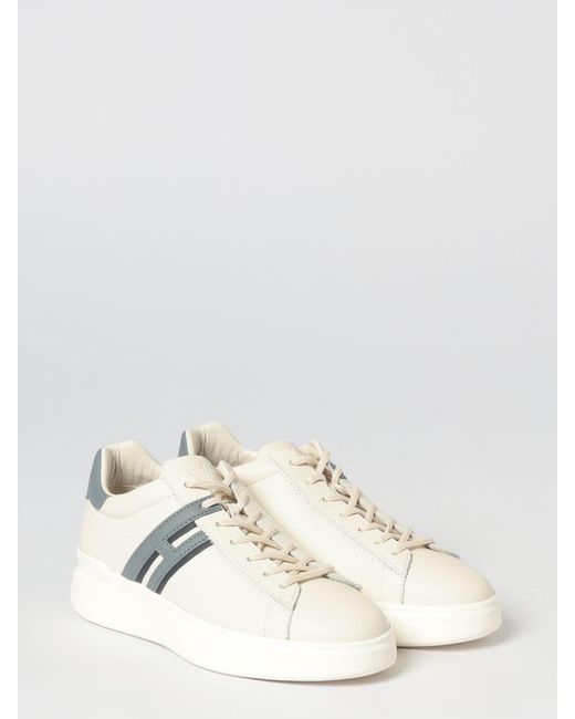 Hogan White H580 Hammered Leather Sneakers for men