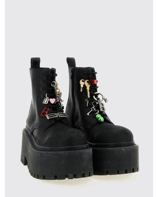 Balenciaga Black Strike Platform Ankle Boots With Charms
