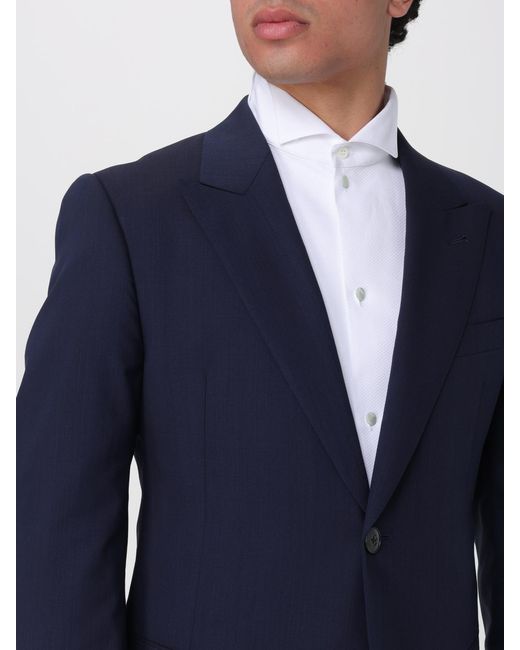 Emporio Armani Blue Single Breasted Virgin Wool And Silk Suit for men