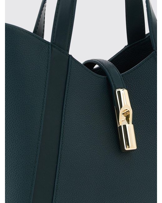 Furla Blue Goccia Small Grained Leather Tote Bag By With Snap Closure