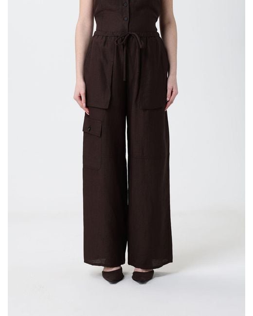 Tela Black Linen Blend Cargo Trousers
