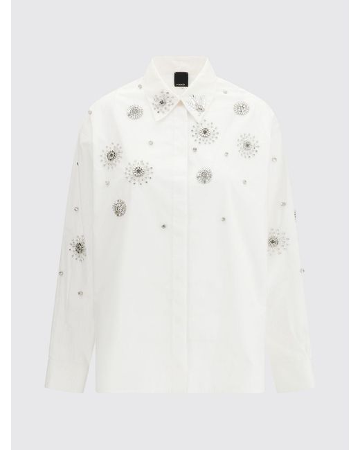 Pinko Gray Carley Cotton Shirt With Rhinestones