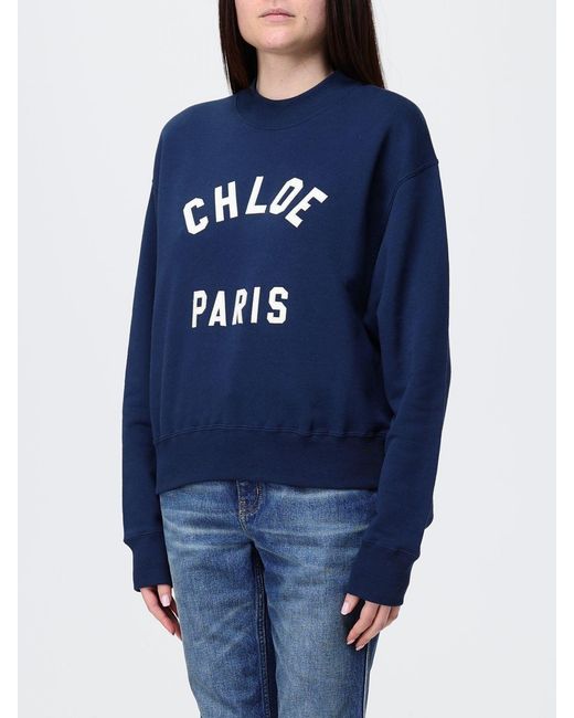 Chloé Blue ChloÉ Cotton Crewneck Sweatshirt With Logo