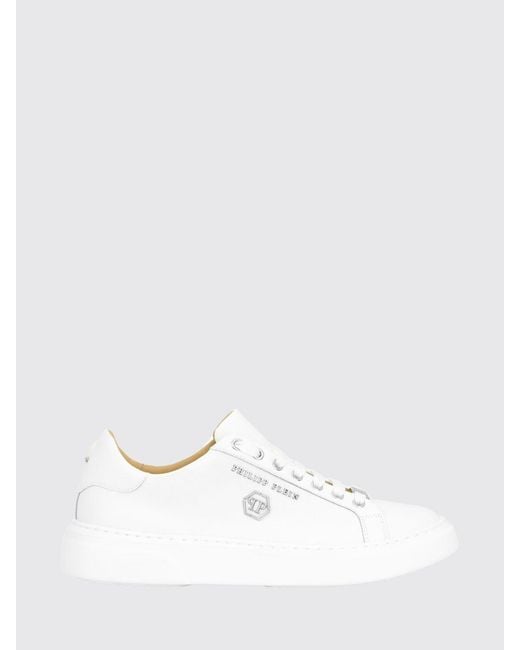Philipp Plein White Low-Top Lace-Up Smooth Leather Sneakers With Round Toe for men