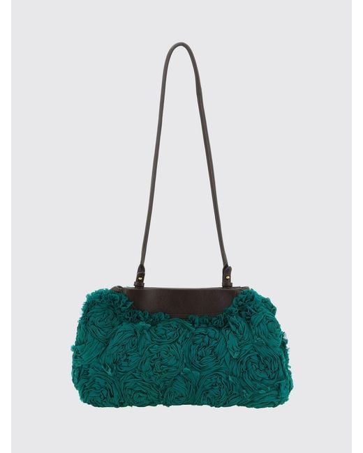 Dries Van Noten Green Flared Acetate Shoulder Bag With Embroidery And Leather Handle