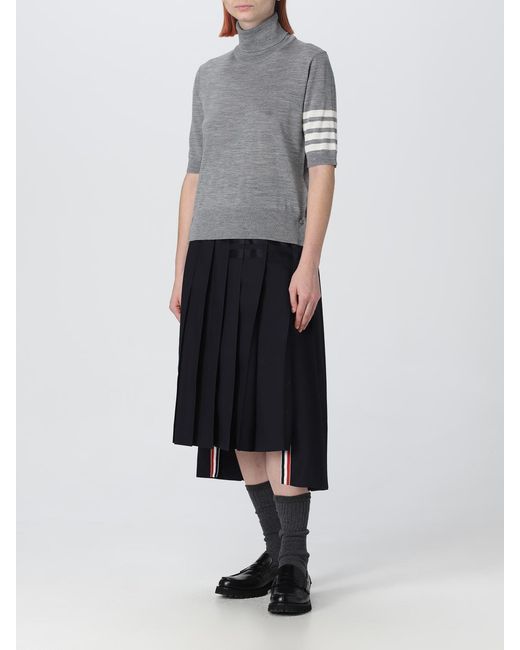 Thom Browne Gray Sweater In Merino Wool With 4-bar Stripe
