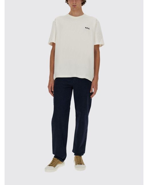 A.P.C. White Cotton T-Shirt With Logo for men