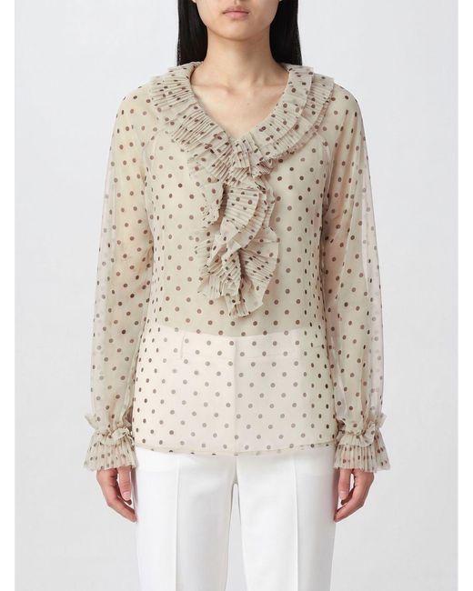 P.A.R.O.S.H. Natural Ruffled V-Neck Blouse P.A.R.O.S.H