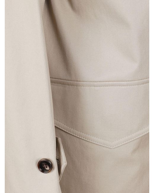 Burberry Natural Knee-Length Cotton Trench Coat With Contrast Leather Collar for men