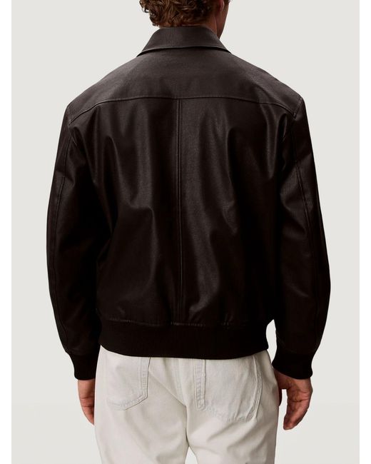 Calvin Klein Black Faux Leather Bomber Jacket for men