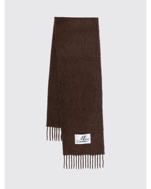 Marni Brown Logo-Patch Fringed Alpaca Wool-Blend Scarf