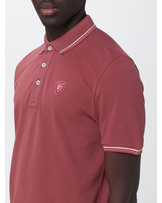 Blauer Red Cotton Polo Shirt With Emblem for men