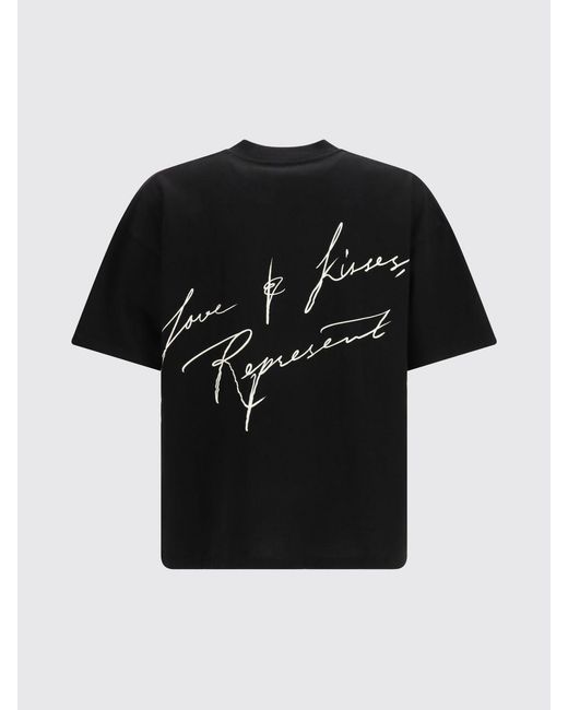 Represent Black Logo Cotton T-Shirt With Dropped Shoulders for men