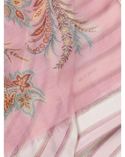 Sciarpa in misto modal con motivo floreale di Etro in Pink da Uomo