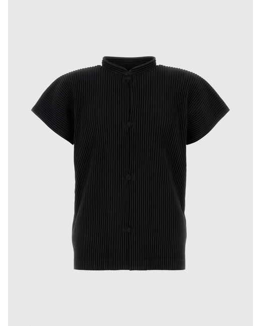 Homme Plissé Issey Miyake Black Homme Plissé Issey Miyake Pleated Short-Sleeve Shirt With Mandarin Collar for men