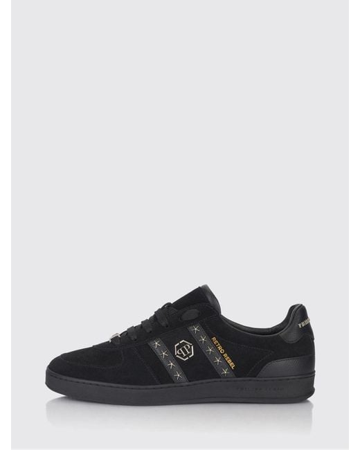 Philipp Plein Black Retro Rebel Suede Sneakers With Applied Stars for men