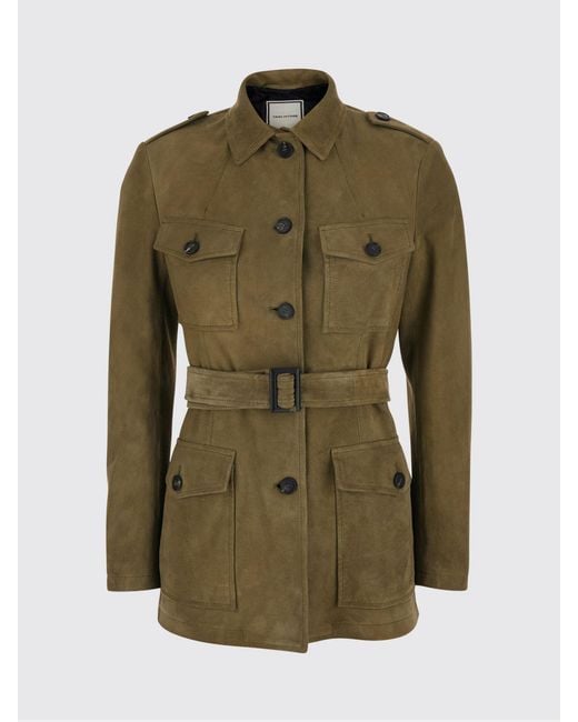 Tagliatore Green Suede Lambskin Safari Jacket With Belt