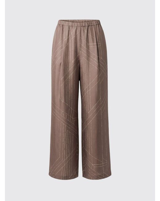 Alysi Brown Straight-Leg Silk Pants With Graphic Print And High Waist
