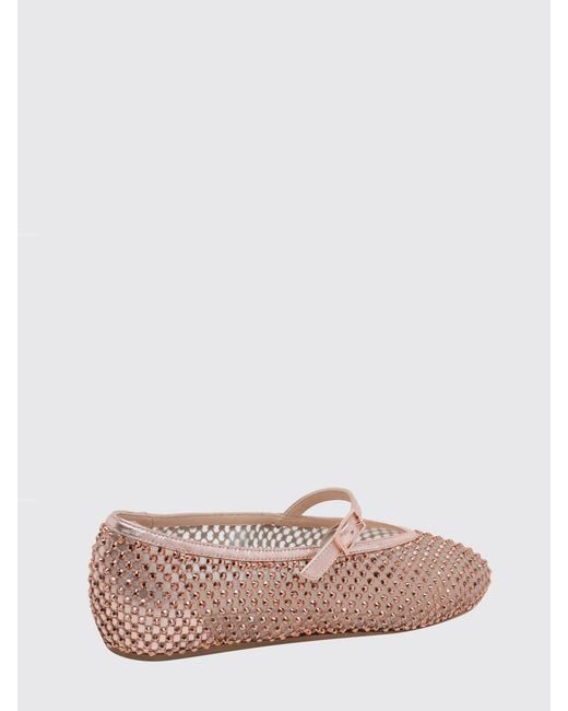 Le Silla Pink Gilda Mesh Nylon Ballerinas With Crystals