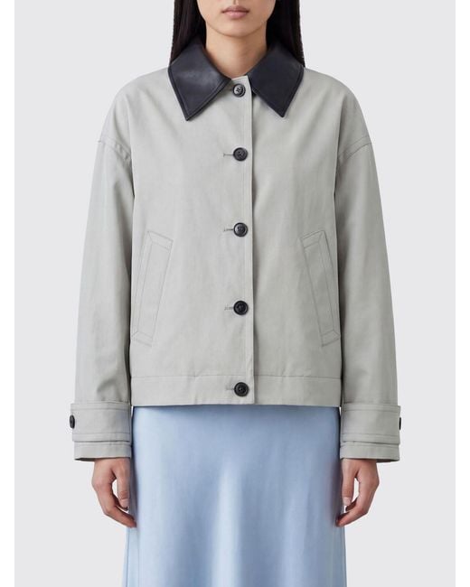 DURAZZI MILANO Gray Lightweight Cotton Jacket With Leather Collar And Dropped Shoulders