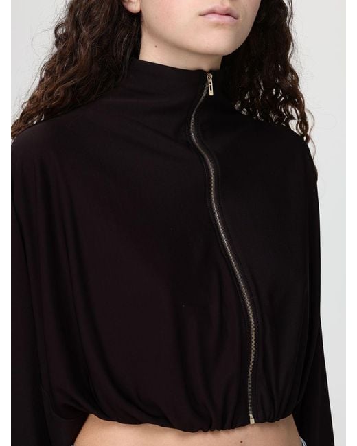 Alaïa Black Viscose Blend Crop Bomber Jacket With Zip