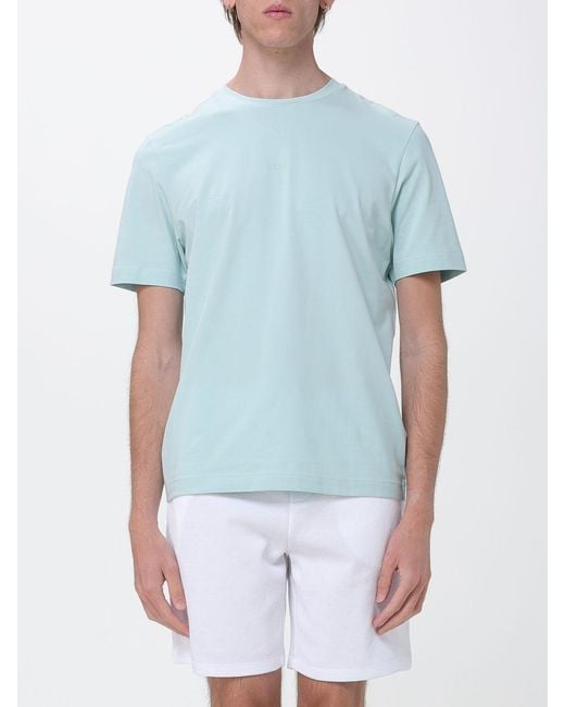 Boss Blue Crew Neck Stretch-Cotton T-Shirt With Contrast Chest Logo for men