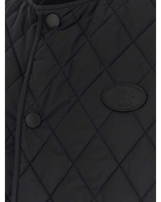 Burberry Blue Quilted Nylon Vest With Bomber Collar And Ekd Logo Detail for men