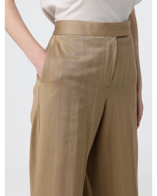 Max Mara Natural Pinstriped Cotton Flared Trousers