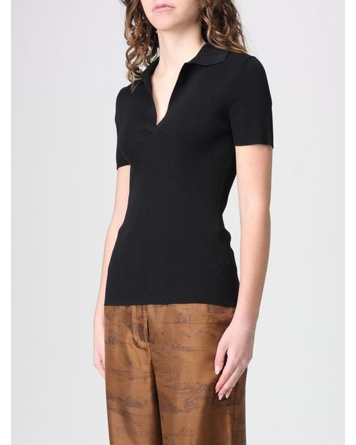 Max Mara Black Basic Wool Knit Polo
