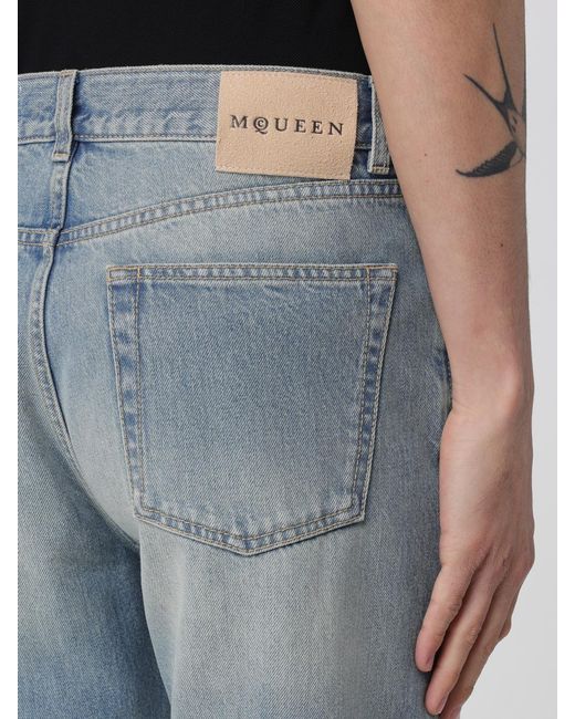McQueen Blue Straight Denim Jeans for men