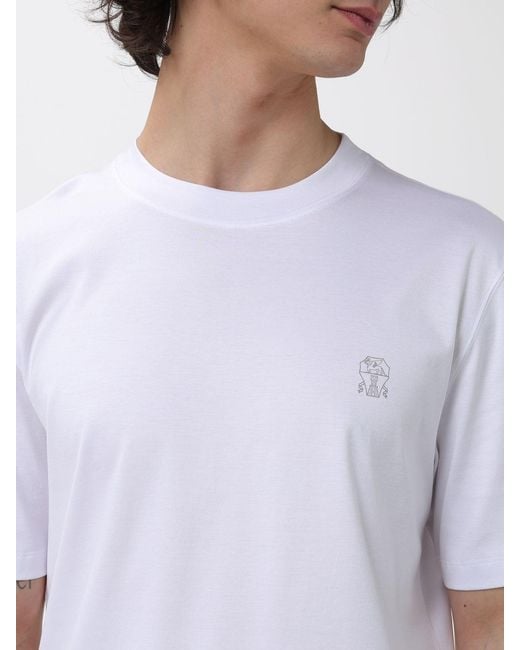 Brunello Cucinelli White Cotton T-Shirt With Logo for men