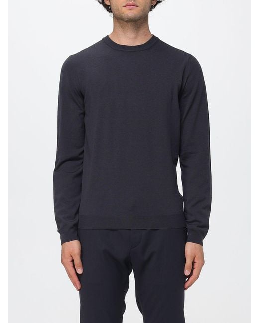 Zanone Blue Crewneck Wool Blend Jumper With Long Sleeves And Ribbed Trims for men