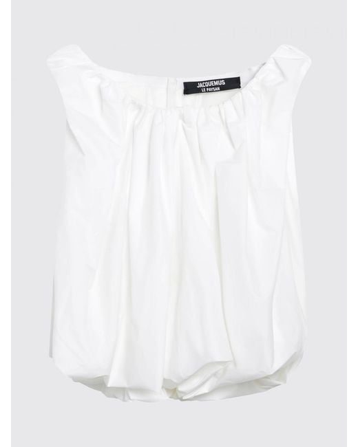 Jacquemus White Sleeveless Draped Polyester Top With Round Neck