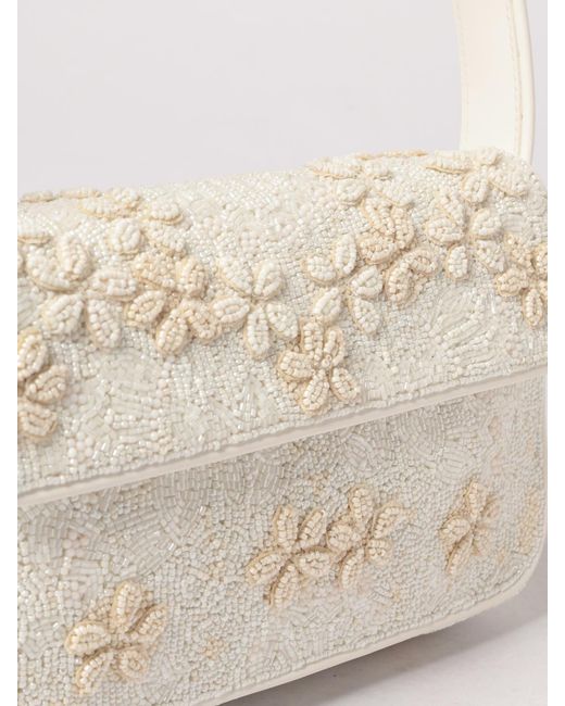 Staud Natural Tommy Satin Bag With Embroidered Beads And Flowers