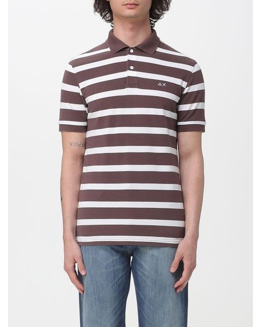 Sun 68 Red Striped Cotton Polo Shirt With Logo for men