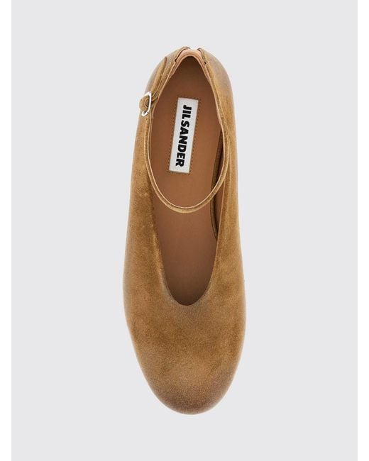 Jil Sander White Elyss Suede Ankle-Strap Ballet Flats With Round Toe