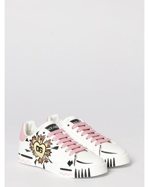 Dolce & Gabbana White Dolce &Amp Gabbana Portofino Light Strobel Hand-Painted Leather Sneakers